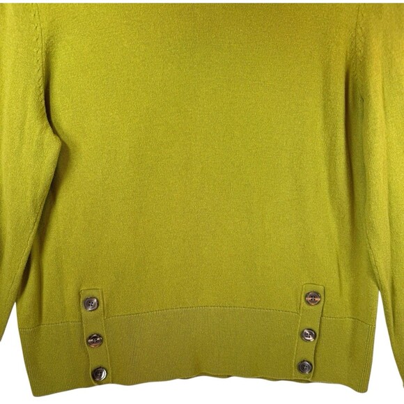J Jill Sweater Womens L Pea Green Button Split Hem Crew Neck Office Career - Picture 4 of 9